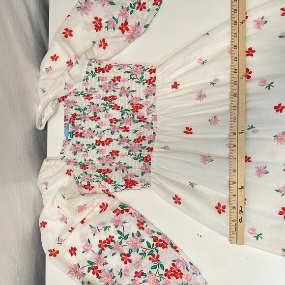 Draper James Floral Midi Dress Size S Smocked Puff Sleeve Linen Blend White Boho - Picture 14 of 14